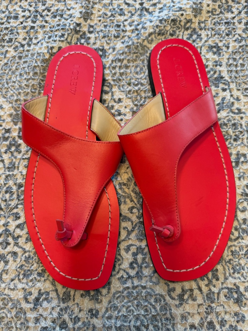 J. Crew Red Leather Toe-Loop Sandals